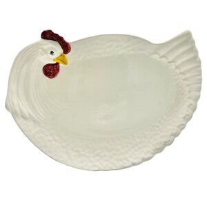 Metlox Serving Platter 15 x 11 Chicken Themed White Ceramic Made in USA